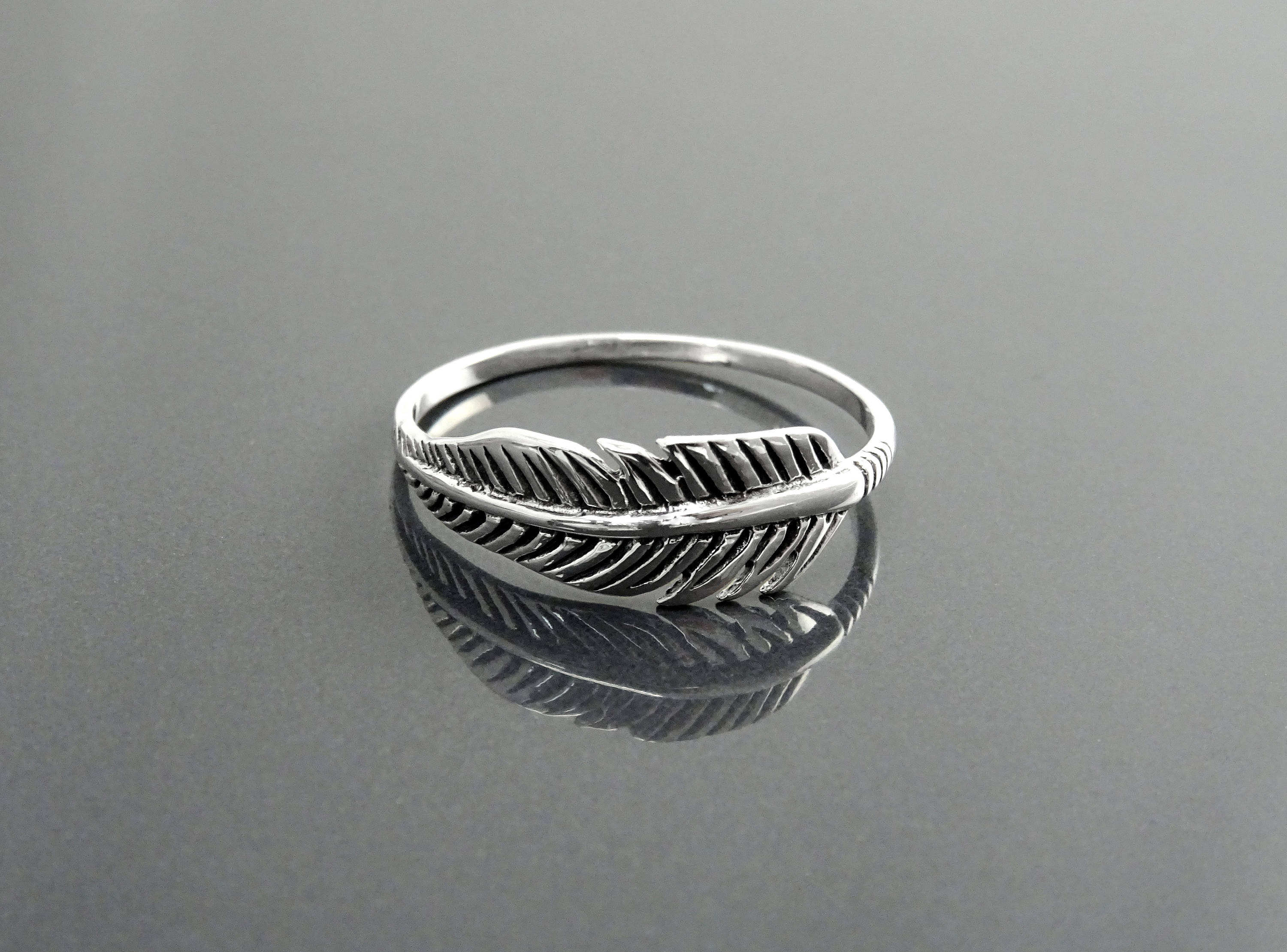 Sterling Silver Feather Ring, Native Inspired Stacking Band, Nature Jewelry