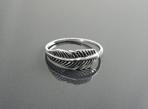 Sterling Silver Feather Ring, Native Inspired Stacking Band, Nature Jewelry