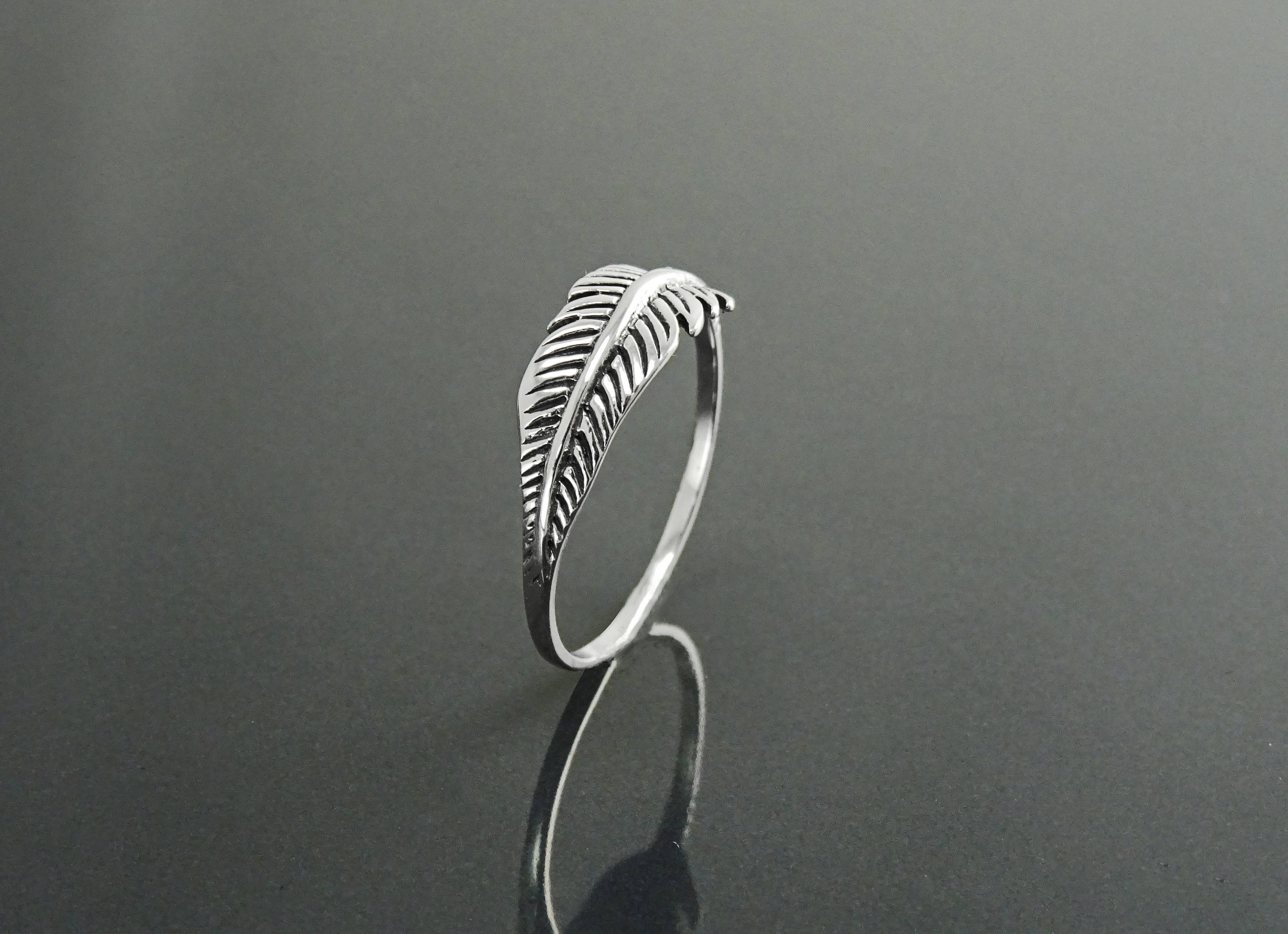 Sterling Silver Feather Ring, Native Inspired Stacking Band, Nature Jewelry