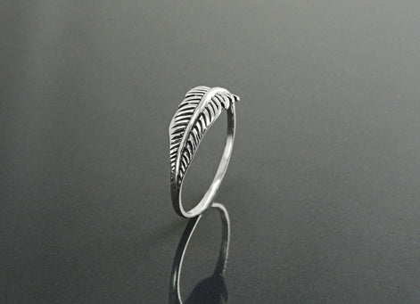 Sterling Silver Feather Ring, Native Inspired Stacking Band, Nature Jewelry