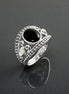 Vintage Sterling Silver Black Onyx Mother of Pearl Ring, Tribal Boho Style Jewelry