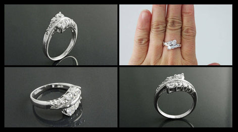 Sterling Silver Bypass Ring, White CZ Stones, Promise Ring