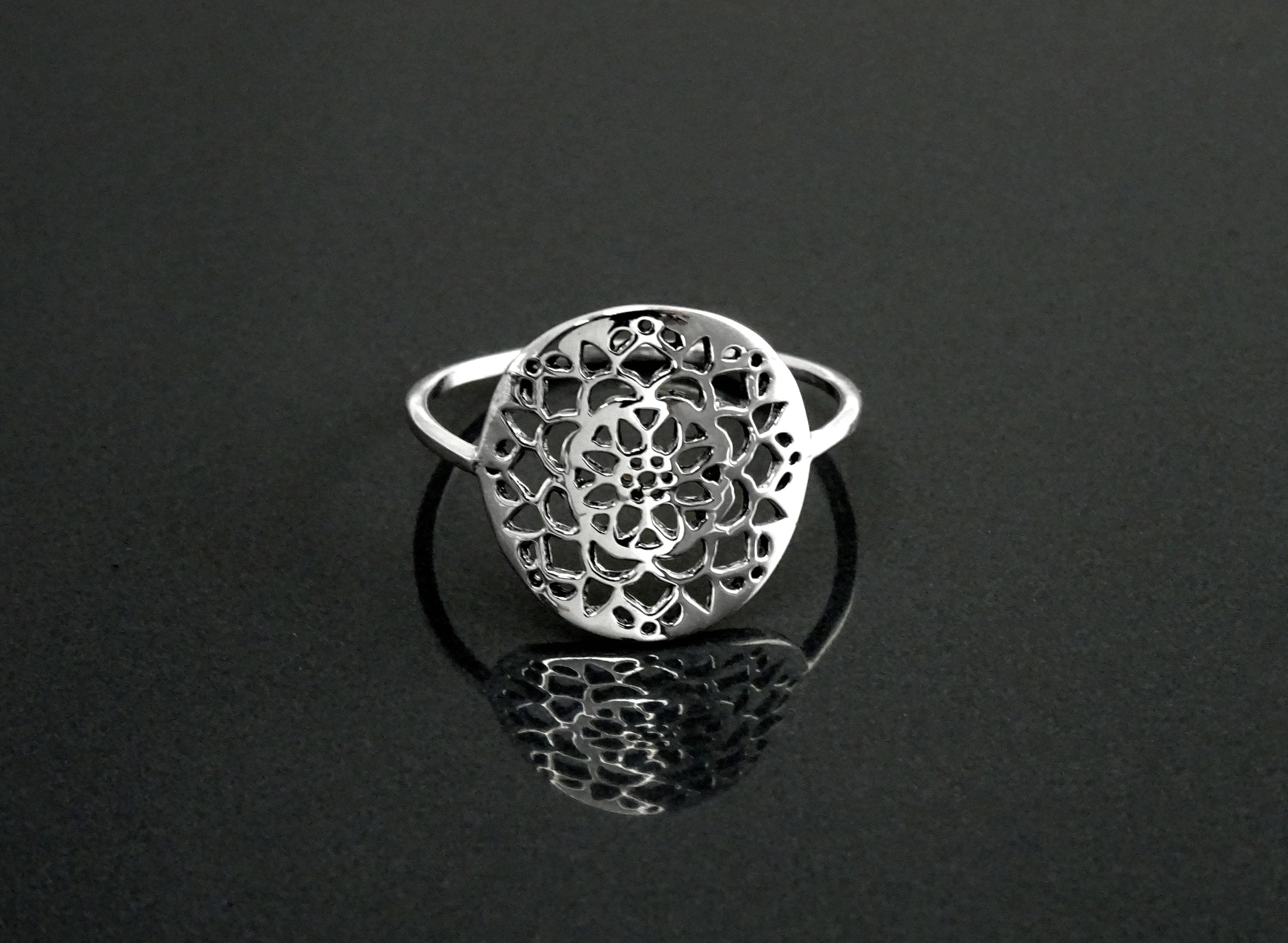 Flower of Life Ring, Sterling Silver, Seed of Life Ring, Sacred Geometry Ring, Dainty Thin Filigree Round Ring, Mandala Spiritual Jewelry