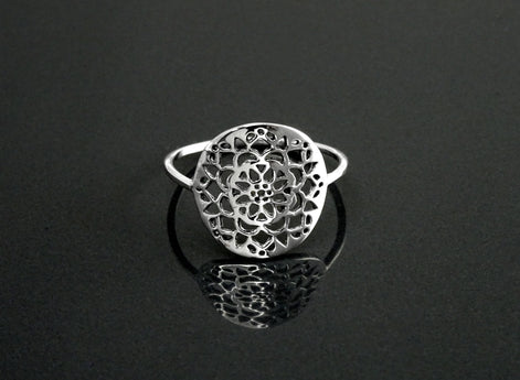 Flower of Life Ring, Sterling Silver, Seed of Life Ring, Sacred Geometry Ring, Dainty Thin Filigree Round Ring, Mandala Spiritual Jewelry