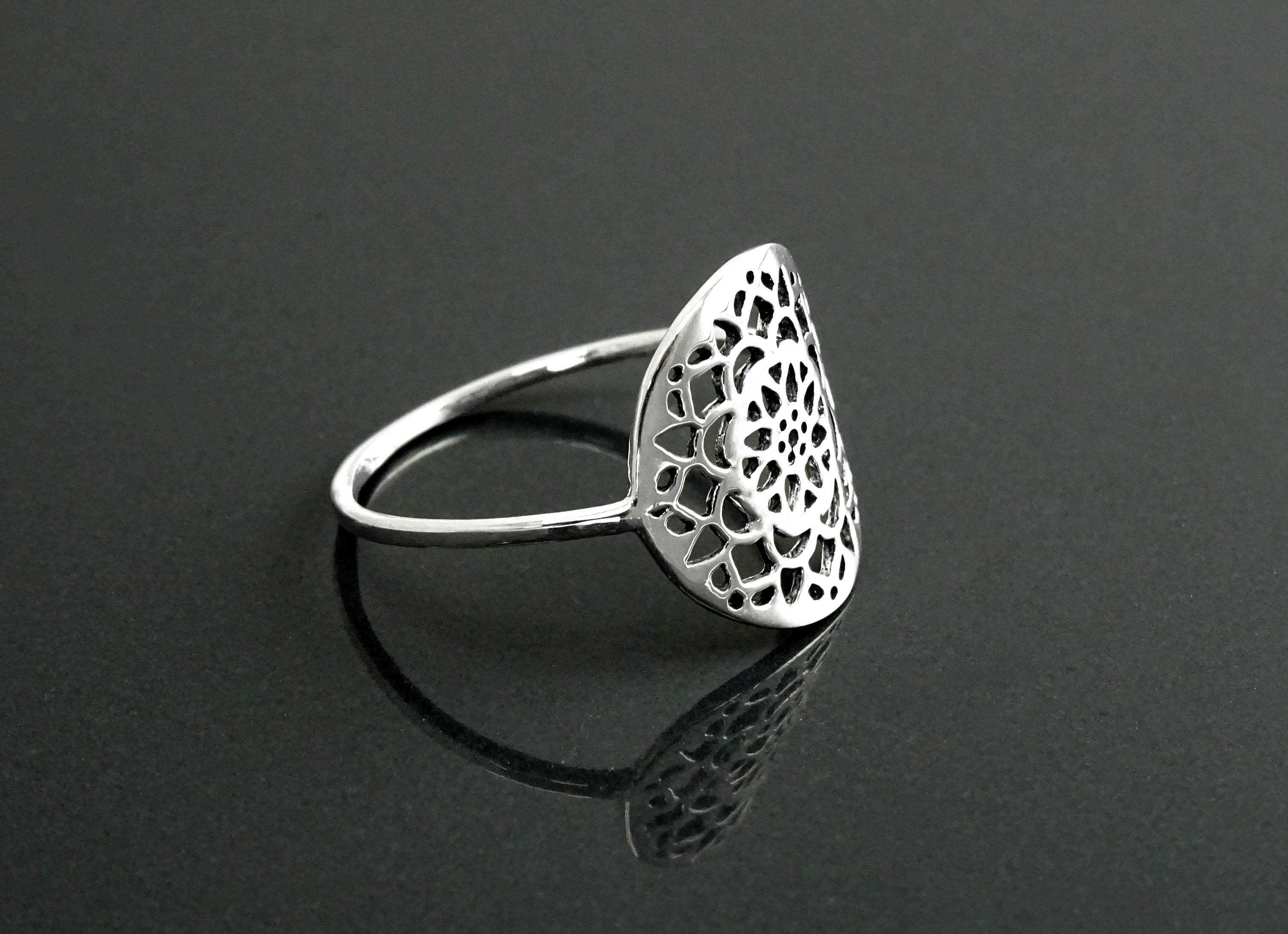 Flower of Life Ring, Sterling Silver, Seed of Life Ring, Sacred Geometry Ring, Dainty Thin Filigree Round Ring, Mandala Spiritual Jewelry