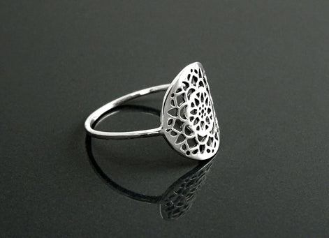 Flower of Life Ring, Sterling Silver, Seed of Life Ring, Sacred Geometry Ring, Dainty Thin Filigree Round Ring, Mandala Spiritual Jewelry