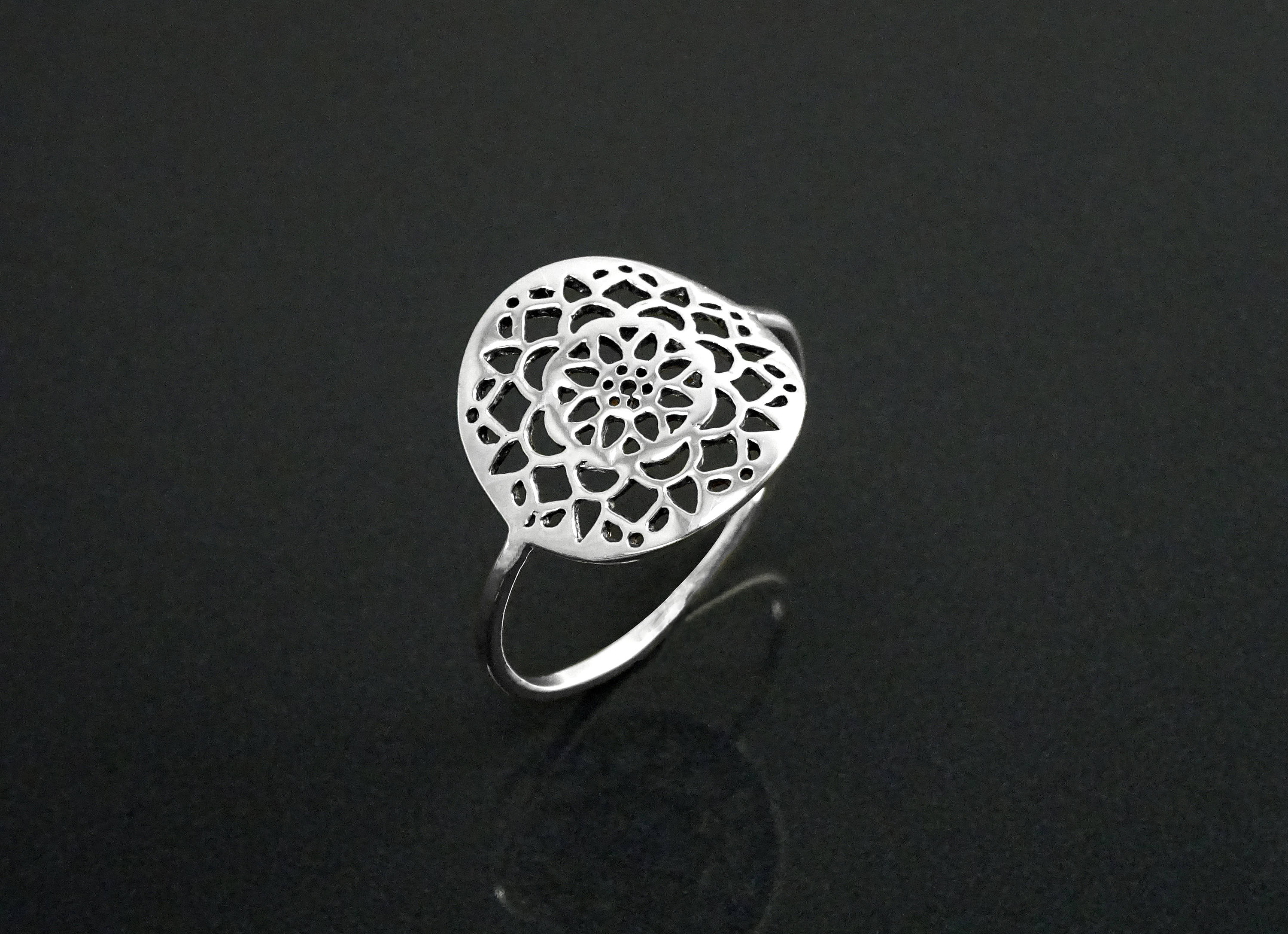 Flower of Life Ring, Sterling Silver, Seed of Life Ring, Sacred Geometry Ring, Dainty Thin Filigree Round Ring, Mandala Spiritual Jewelry