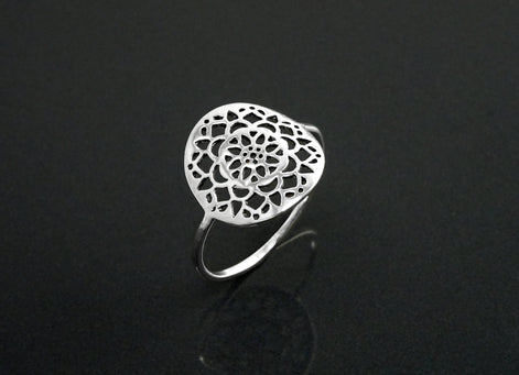 Flower of Life Ring, Sterling Silver, Seed of Life Ring, Sacred Geometry Ring, Dainty Thin Filigree Round Ring, Mandala Spiritual Jewelry