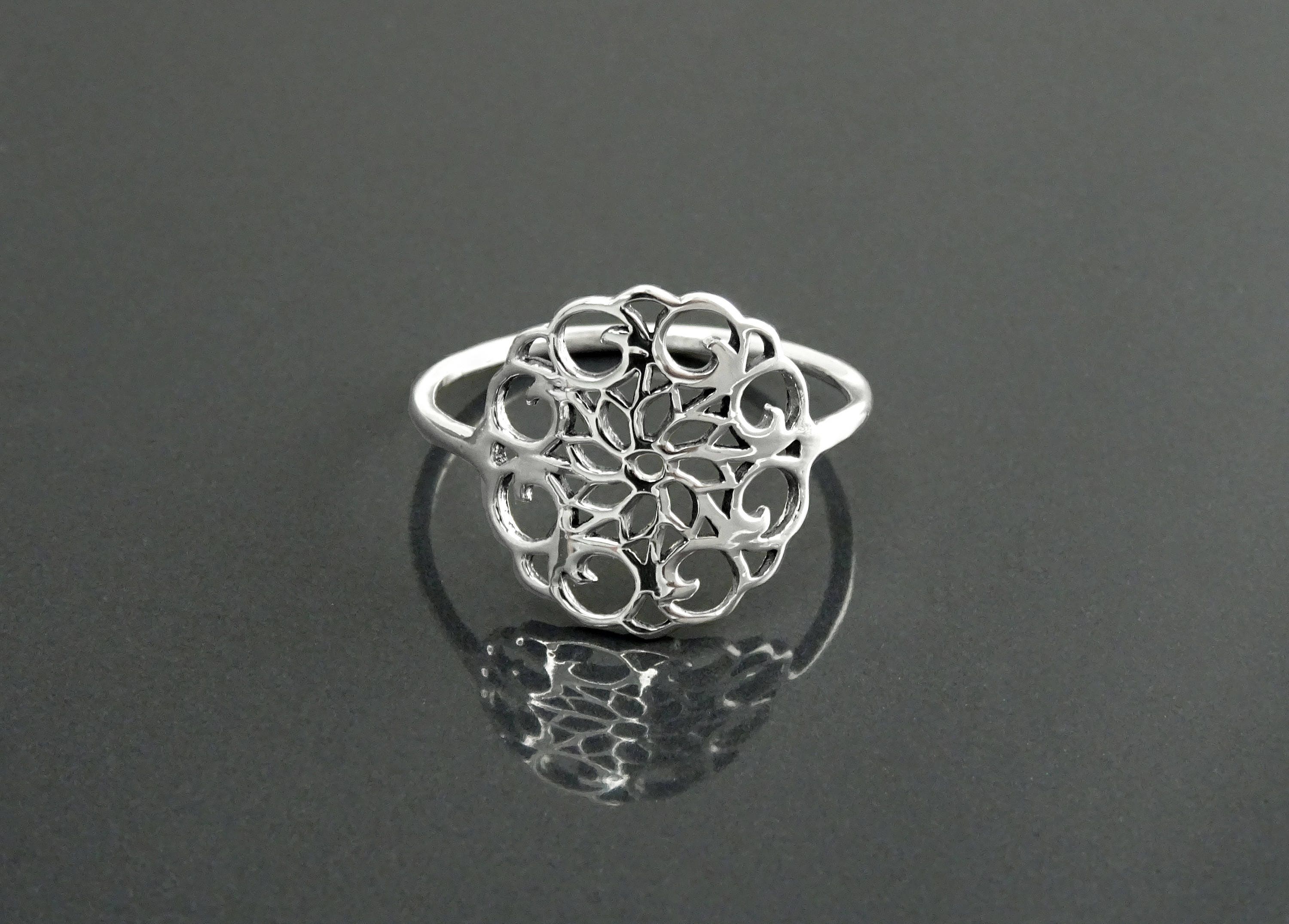 Sterling Silver Seed of Life Filigree Ring, Mandala Spiritual Jewelry