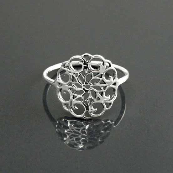 Sterling Silver Seed of Life Filigree Ring, Mandala Spiritual Jewelry