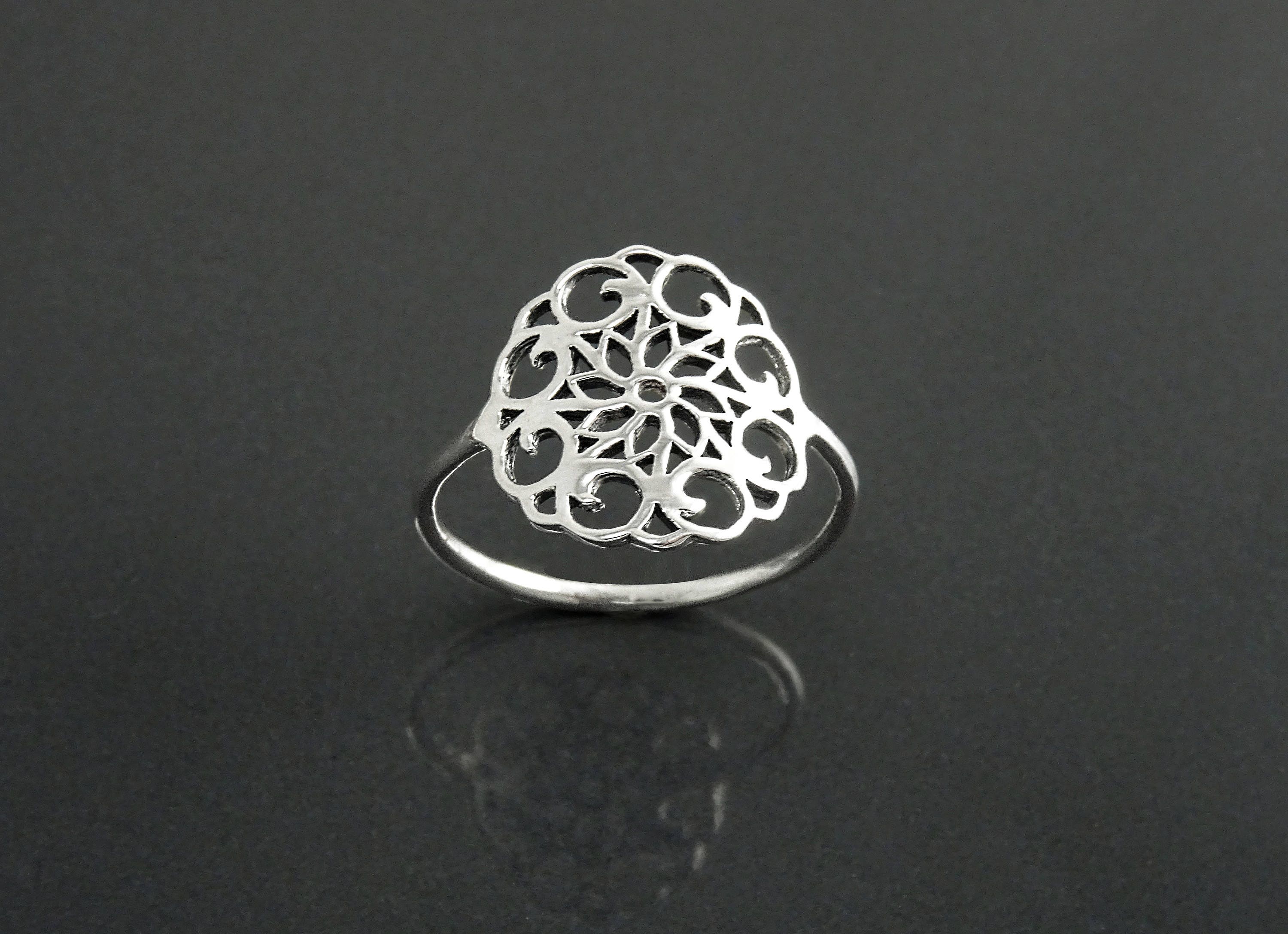 Sterling Silver Seed of Life Filigree Ring, Mandala Spiritual Jewelry