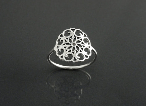 Sterling Silver Seed of Life Filigree Ring, Mandala Spiritual Jewelry