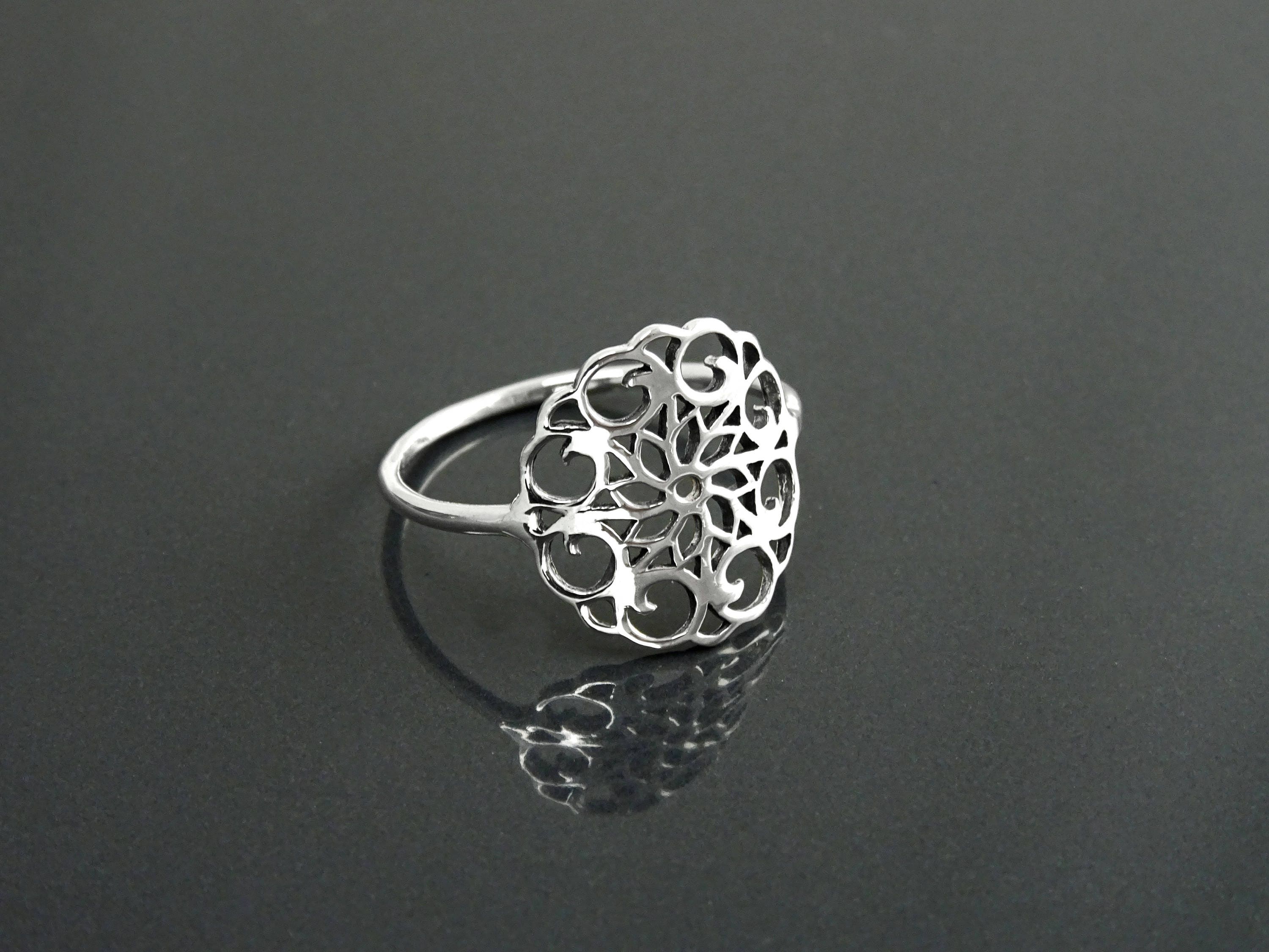 Sterling Silver Seed of Life Filigree Ring, Mandala Spiritual Jewelry