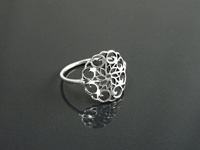 Sterling Silver Seed of Life Filigree Ring, Mandala Spiritual Jewelry