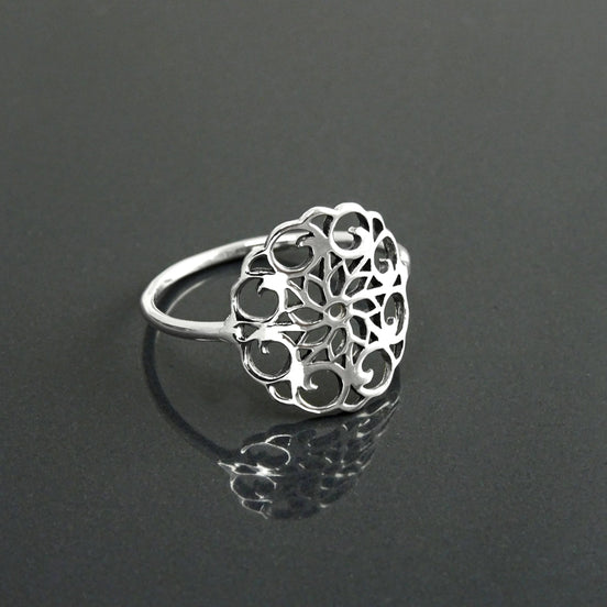 Sterling Silver Seed of Life Filigree Ring, Mandala Spiritual Jewelry