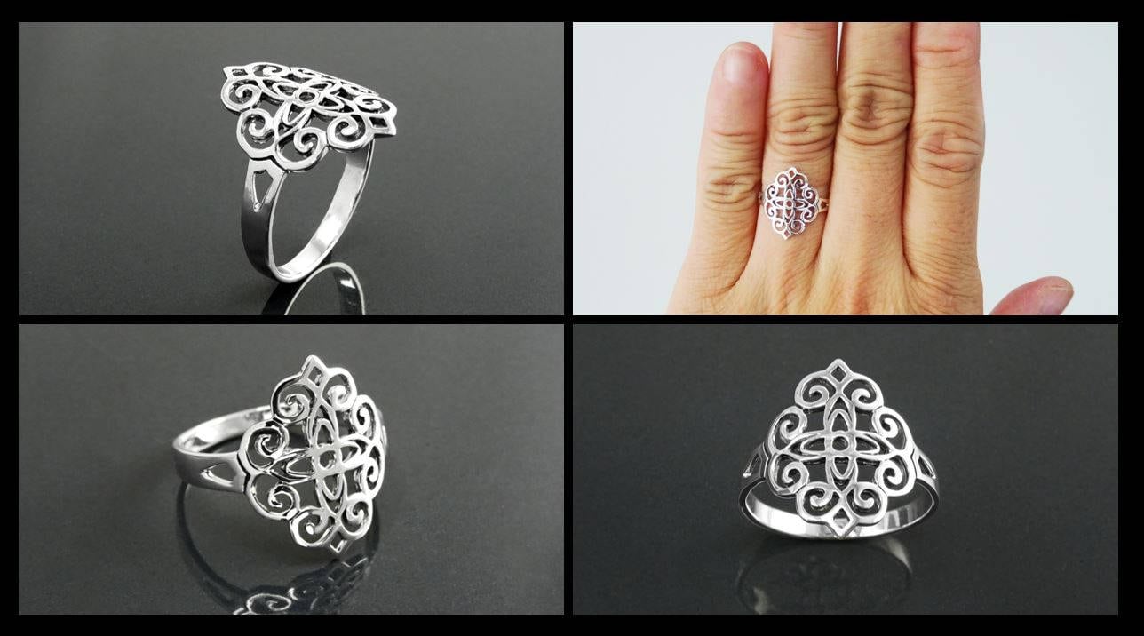 Mandala Flower of Life Ring • 925 Sterling Silver • Spiritual Yoga Jewelry, Zen Vintage Style Ring, Filigree Silver Ring