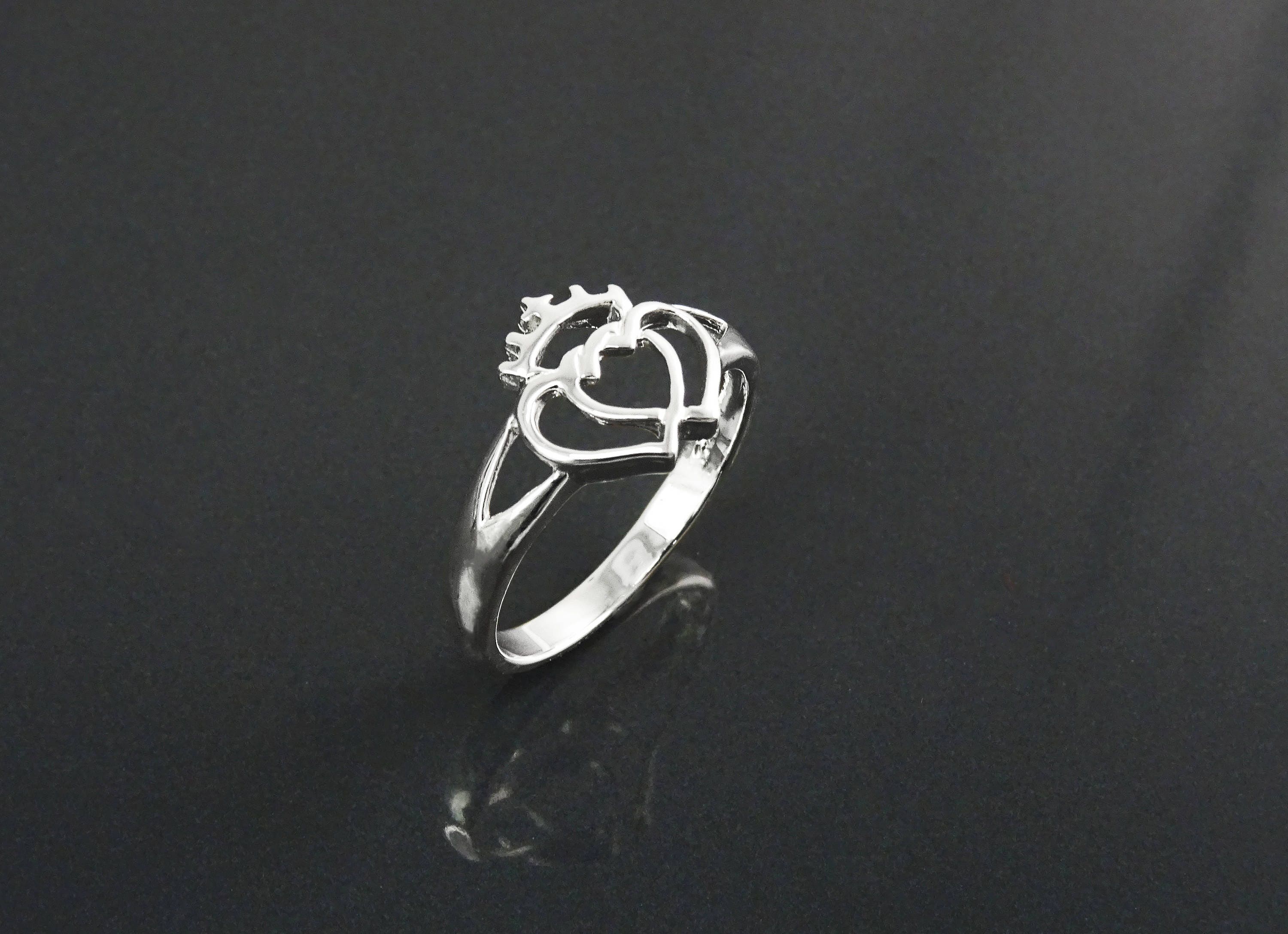 Sterling Silver Coeur de Vendée Double Heart Ring, French Traditional Souvenir Jewelry