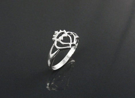 Sterling Silver Coeur de Vendée Double Heart Ring, French Traditional Souvenir Jewelry