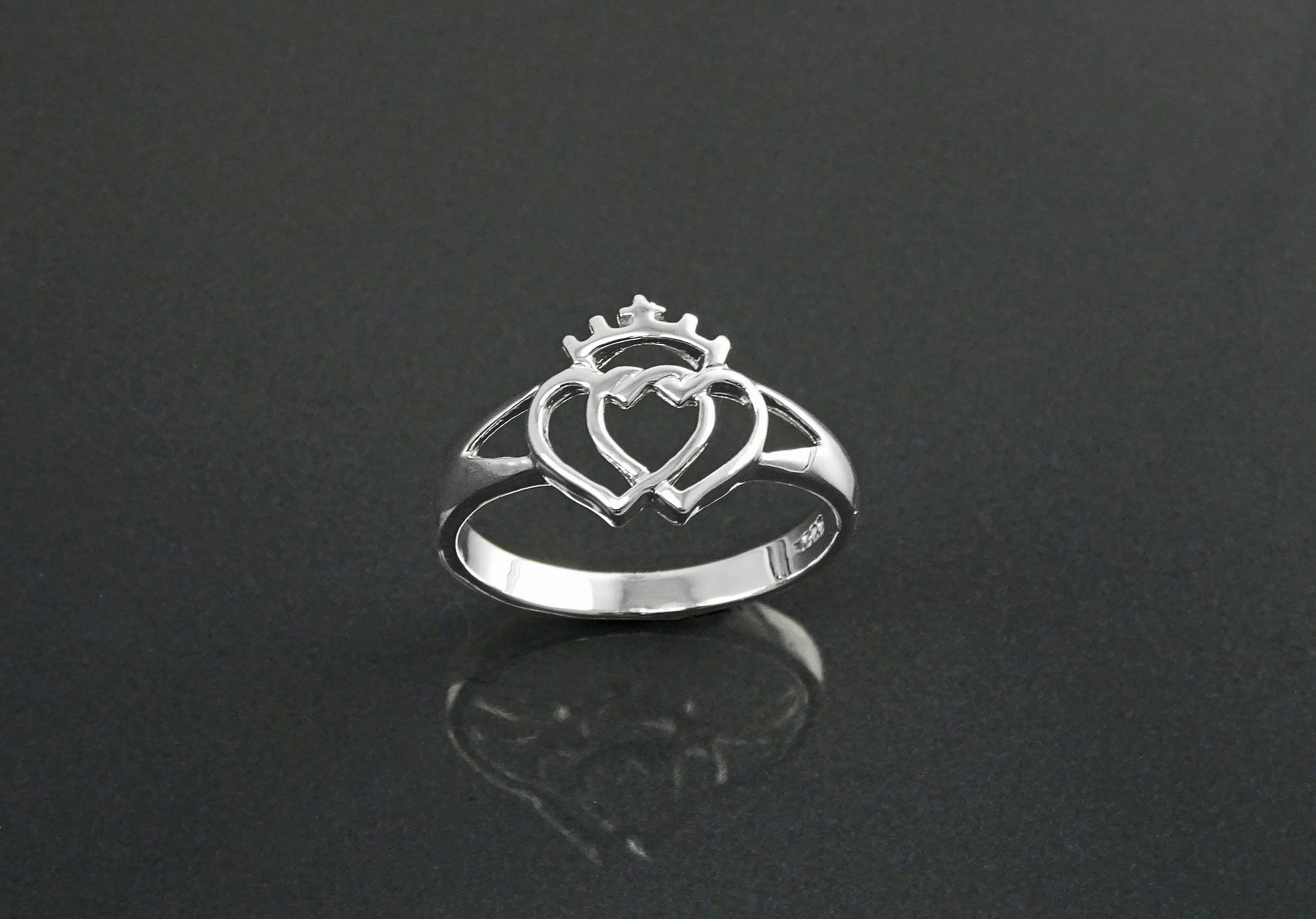 Sterling Silver Coeur de Vendée Double Heart Ring, French Traditional Souvenir Jewelry