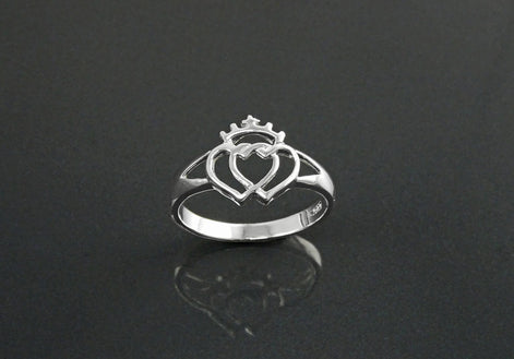 Sterling Silver Coeur de Vendée Double Heart Ring, French Traditional Souvenir Jewelry