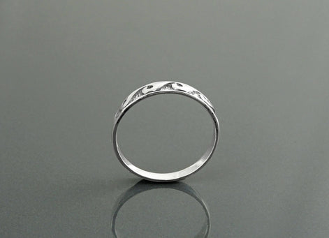 Ocean Wave Ring, Sterling Silver, Casual Beach Band, Carved Waves Pattern, Dainty Surfer Ring, Unique Ocean Jewelry, Hawaii Tribal Jewelry