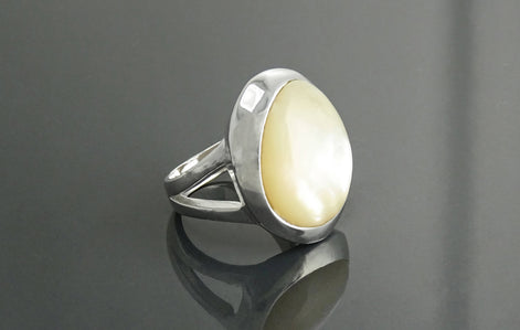 Sterling Silver Ring, White Mother of Pearl, Modern Designer Minimalist Jewelry