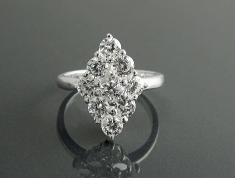 Clear Oval Ring, Sterling Silver, Square ring, Marquise Form Shape, White Clear stones Cz, Woman Cocktail Stone Jewelry, Woman Gift