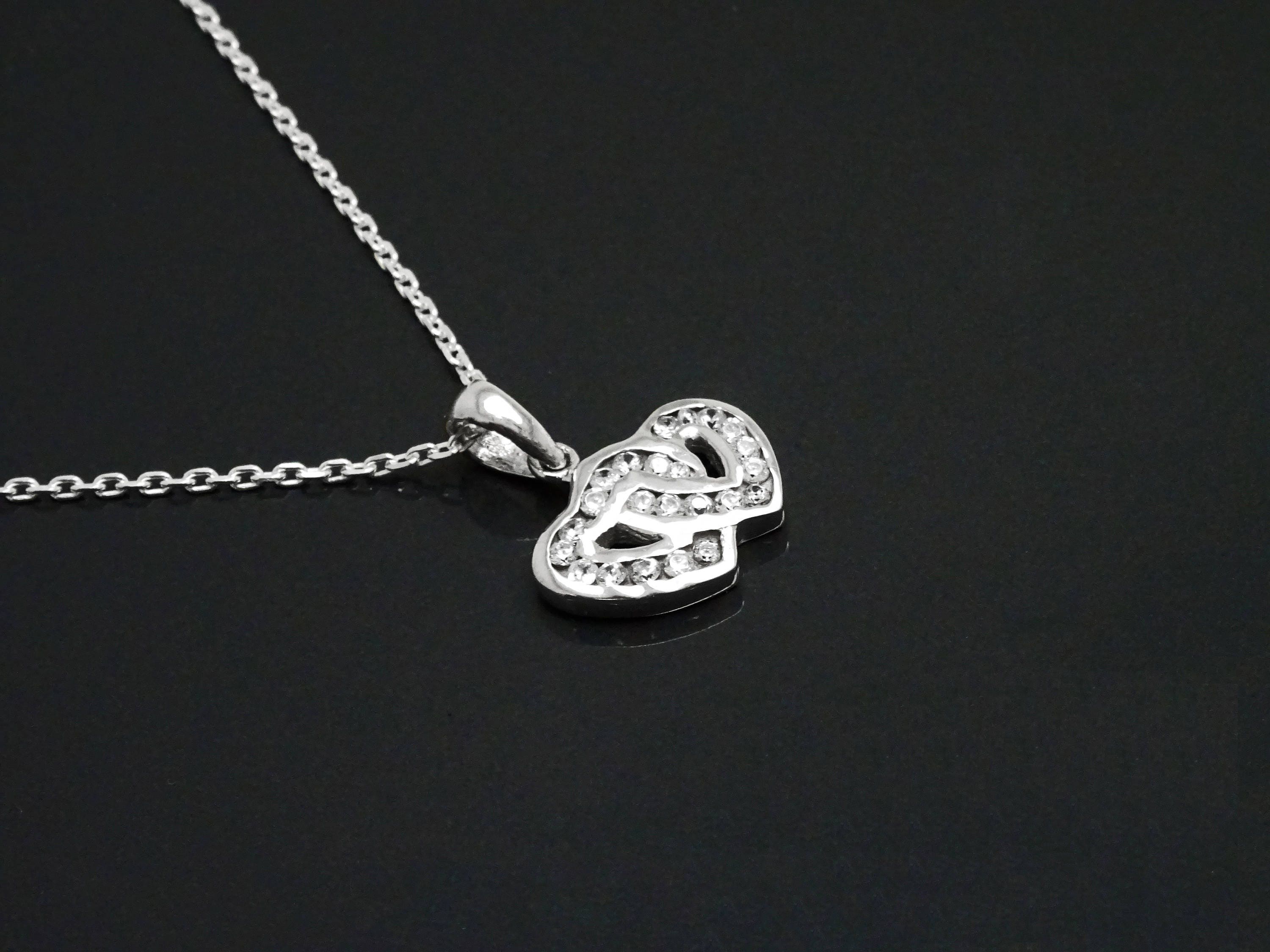 Forever Double Hearts Pave Diamond Necklace by KRAMIKE • Love Two Hearts Necklace for Girlfriend • Gift for Wife • Sterling Silver • KP004