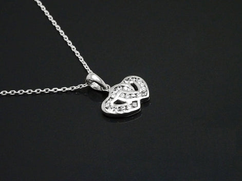 Forever Double Hearts Pave Diamond Necklace by KRAMIKE • Love Two Hearts Necklace for Girlfriend • Gift for Wife • Sterling Silver • KP004