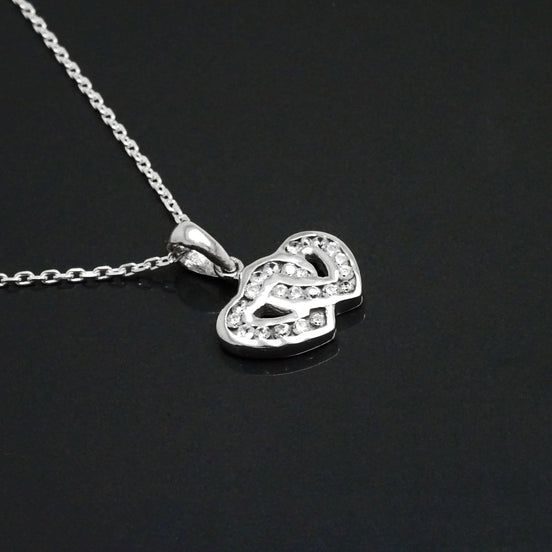 Forever Double Hearts Pave Diamond Necklace by KRAMIKE • Love Two Hearts Necklace for Girlfriend • Gift for Wife • Sterling Silver • KP004