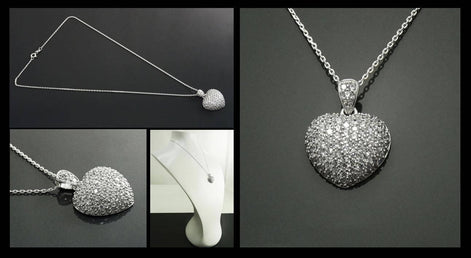 Forever Pave Diamond Heart Necklace by KRAMIKE • Love Necklace for Girlfriend • Perfect Gift for Wife • Sterling Silver • Size L • KP003