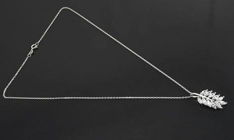 Laurel Necklace, Sterling Silver, White Clear Stone (Cz), Leaf Branch Charm, Unique Jewelry Gifts for Her, Women Leaves Pendant with stones