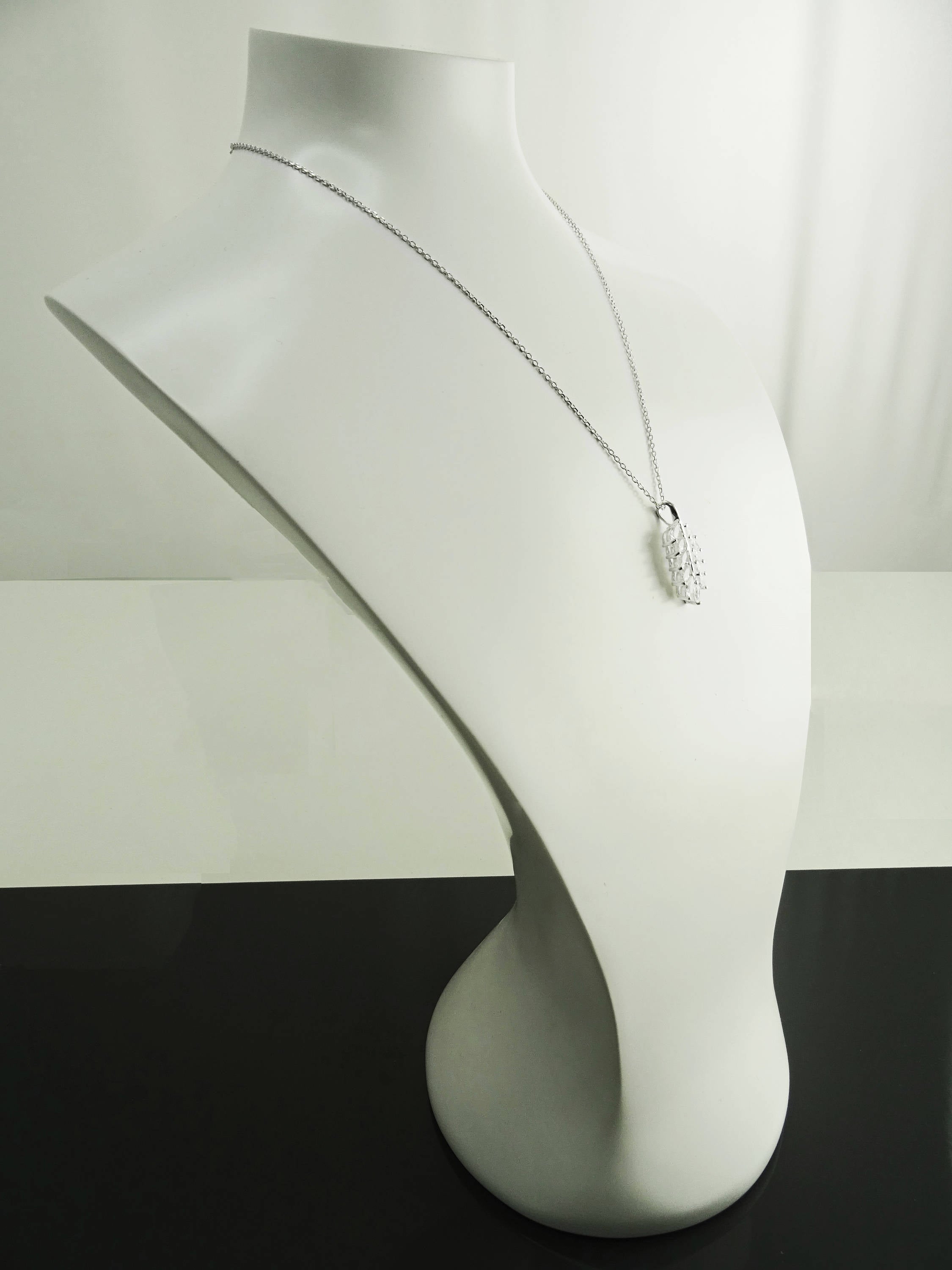 Laurel Necklace, Sterling Silver, White Clear Stone (Cz), Leaf Branch Charm, Unique Jewelry Gifts for Her, Women Leaves Pendant with stones