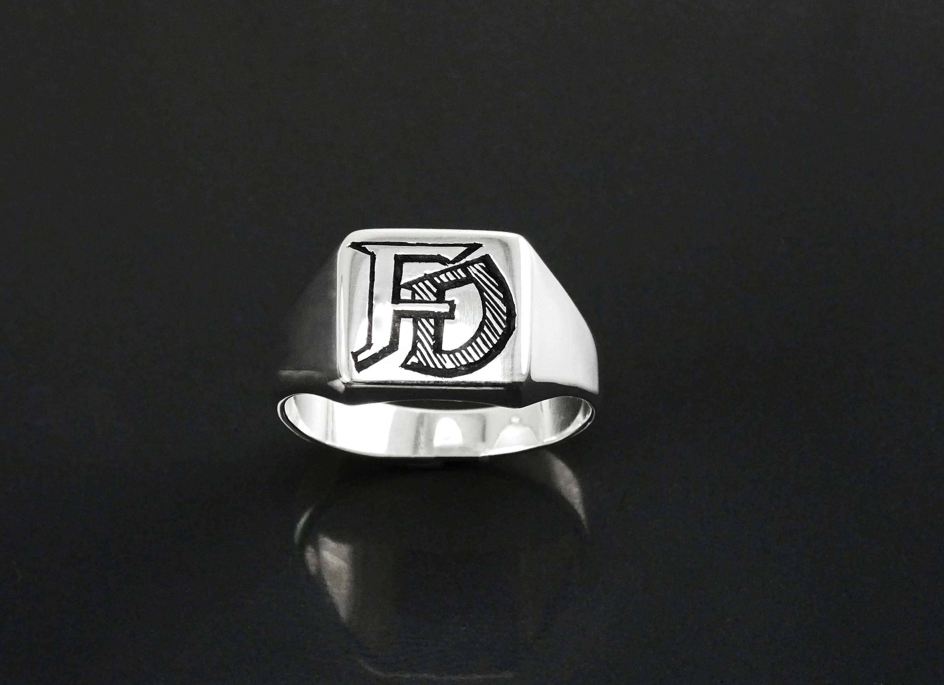 Hand Engraved Sterling Silver Signet Ring, Personalized Initials Jewelry