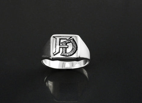 Hand Engraved Sterling Silver Signet Ring, Personalized Initials Jewelry