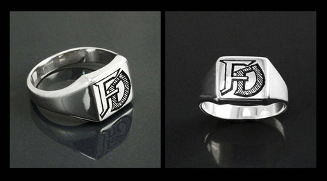 Hand Engraved Sterling Silver Signet Ring, Personalized Initials Jewelry