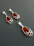 Sterling Silver Amber Earrings and Pendant Set, Handmade Oval Gemstone Jewelry