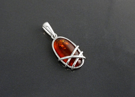 Sterling Silver Amber Earrings and Pendant Set, Handmade Oval Gemstone Jewelry