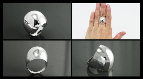 Statement Dome Ring, Sterling Silver 925, Hand Forged, Minimalist Ring, Designer Unique Style Ring, Wide Domed Ring, Smooth Polished Finish