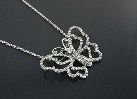 Sterling Silver Butterfly Necklace, Paved Brilliant CZ Wings, Nature Charm Jewelry