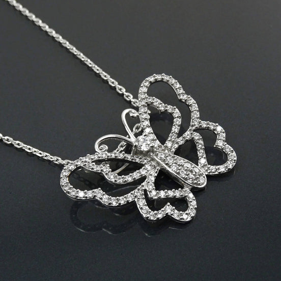 Sterling Silver Butterfly Necklace, Paved Brilliant CZ Wings, Nature Charm Jewelry