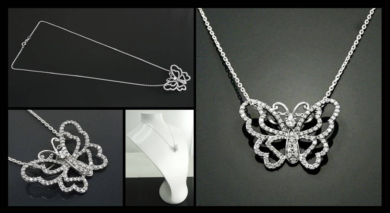 Sterling Silver Butterfly Necklace, Paved Brilliant CZ Wings, Nature Charm Jewelry