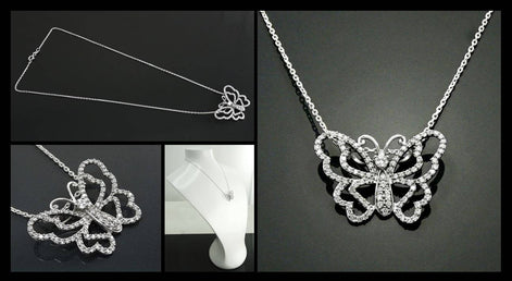 Sterling Silver Butterfly Necklace, Paved Brilliant CZ Wings, Nature Charm Jewelry