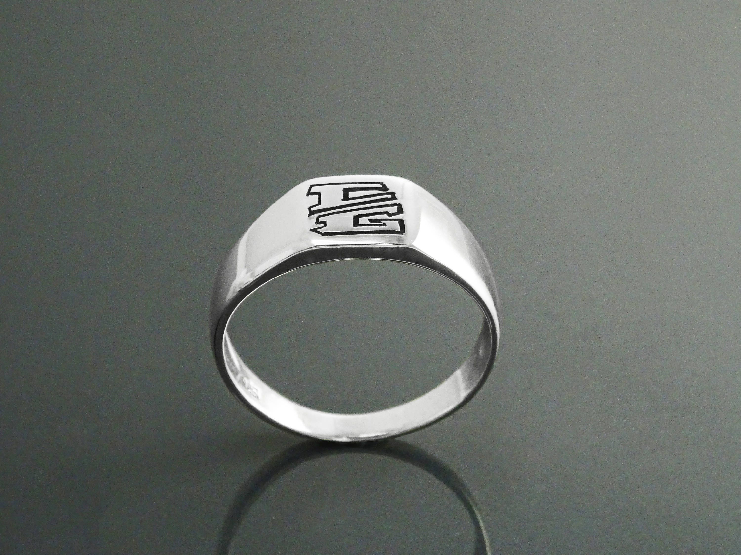 Hand Engraved Sterling Silver Signet Ring, Unisex Initial Jewelry