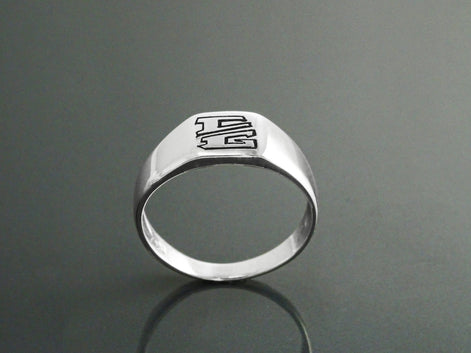 Hand Engraved Sterling Silver Signet Ring, Unisex Initial Jewelry