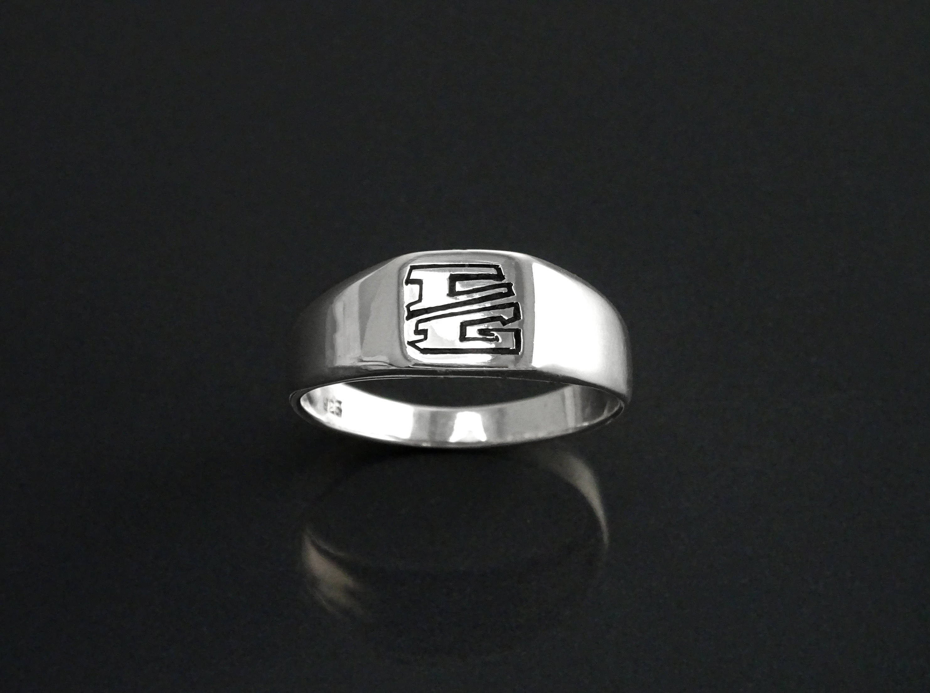 Hand Engraved Sterling Silver Signet Ring, Unisex Initial Jewelry
