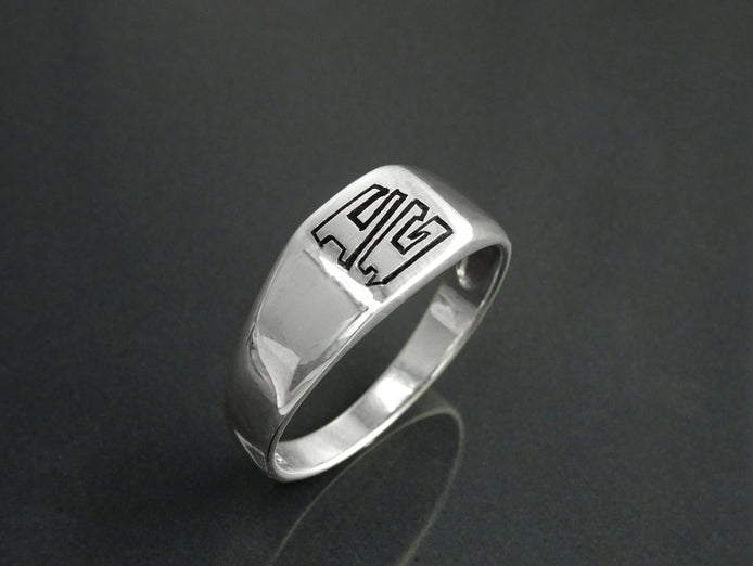 Hand Engraved Sterling Silver Signet Ring, Unisex Initial Jewelry
