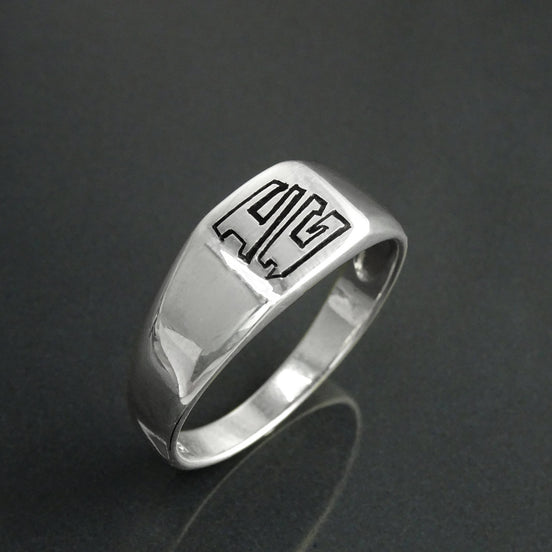 Hand Engraved Sterling Silver Signet Ring, Unisex Initial Jewelry
