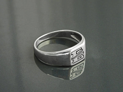 Hand Engraved Sterling Silver Signet Ring, Unisex Initial Jewelry