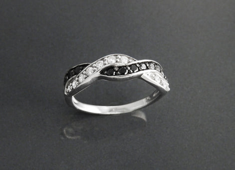 Black and White Diamond Twist Ring by KRAMIKE • Crossing Two Colors Ring • Sterling Silver • Gift For Her • Perfect Anniversary Gift • KR068